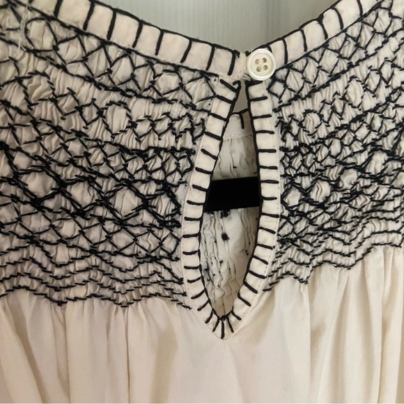 Doen Dress Womens Small White Black Smocked Organic Cotton Boho Long Sleeve - Picture 7 of 14